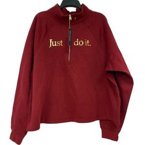 Nike Womens Red Metallic Gold Sportswear Shine 1/2-Zip Fleece Top Plus Sz 1X $70